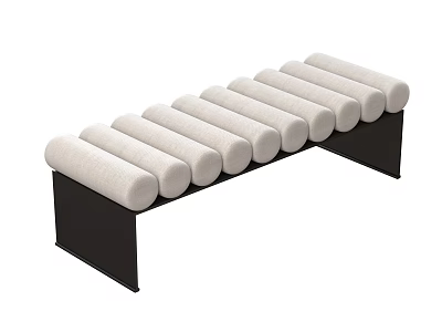 Modern Sofa Bench With Cylindrical Light Colored Cushions And Black Base 3d model