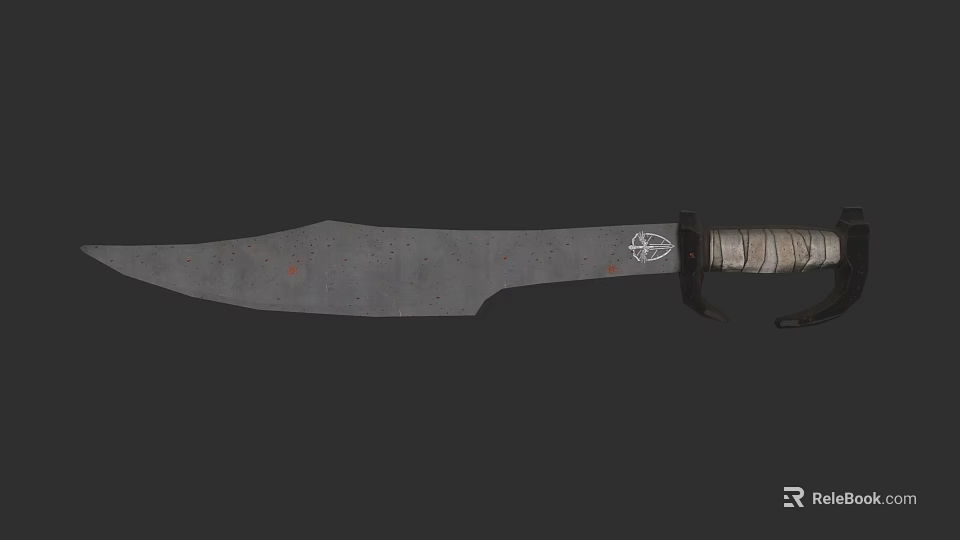 Tactical Weapon Sword With Speckled Blade And Wrapped Handle Metal Guard 3d model 