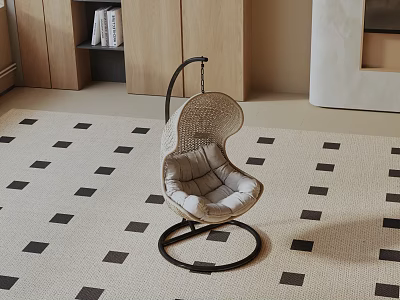 Modern Wicker Leisure Chair With Metal Frame On Geometric Pattern Living Rug 3d model