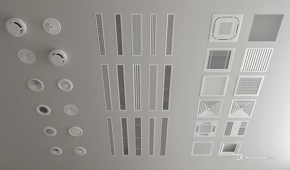 Various Air Conditioner Vent Designs Showcasing Modern Grille Patterns and Shapes 3d model