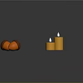 Autumn Decoration Setup With Orange Candles Yellow Red Maple Leaves And Acorns