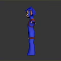 3D Cartoon Character Model In Blue Outfit With Blue Hair Red Backpack And Open Arms