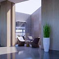 Modern Front Desk Reception Lobby With Waiting Seats Green Plants And Natural Lighting