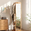 Modern Minimalist Room With Wooden Clothes Rack Hanging Clothes Storage Basket And Plant