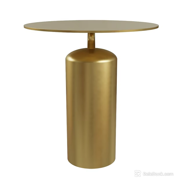 Modern Gold Round Side Table With Sleek Cylindrical Base And Round Top Design 3d model