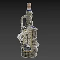 Unique Wine Bottle With Cloth Wrapping Decorative Label And Elegant Wine Glass