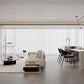 Modern Living and Dining Room Interior Design With Sofa Coffee Table Dining Chairs And Blinds