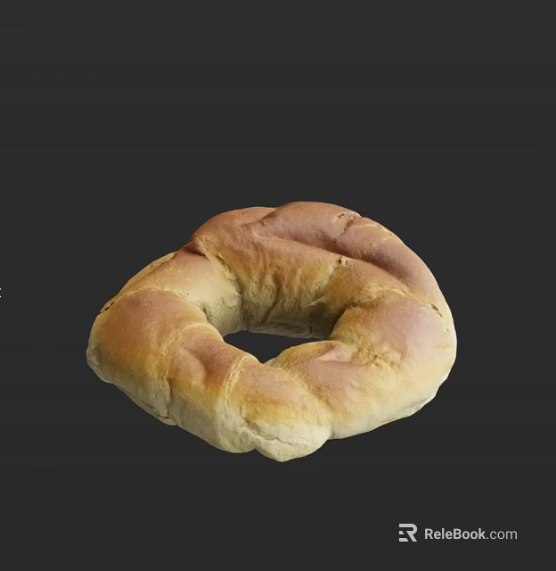 Freshly Baked Golden Ring Shaped Bread With Crusty Surface And Soft Inside 3d model 