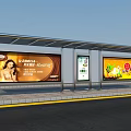 Outdoor Bus Stop With Billboards Shelter Along Sidewalk And Road