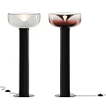 Modern Floor Lamp with Glass Shade Brown Transparent and Black Stand Minimalist Design