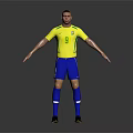Brazilian Football Player In Yellow Jersey And Blue Shorts With Number 9 Standing On Gray Background
