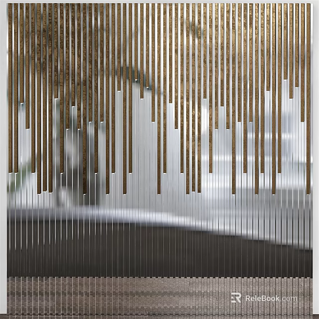 Modern Minimalist Metal Partition Design With Vertical Golden Slats For Interior Space 3d model 