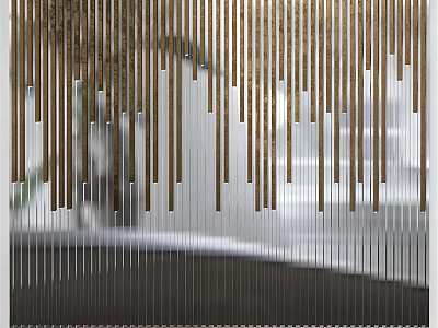 Modern Minimalist Metal Partition Design With Vertical Golden Slats For Interior Space 3d model
