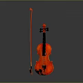 Red Violin With Wooden Bow For Musical Instrument And Art Supplies