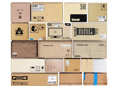 Assorted Cardboard Boxes With Different Labels And Sizes 3d model Assorted Cardboard Boxes With Different Labels And Sizes 3d model