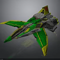 Cosmic Green And Yellow Spacecraft Showcasing Futuristic Aerodynamic Wing Design
