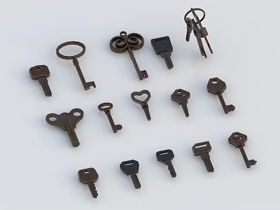 Vintage Key Shaped Jewelry Collection With Unique Designs And Metal Craftsmanship 3d model