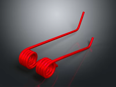 Red Coil Springs Hardware Tools With Flexible Curved Metal Rods 3d model