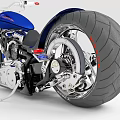 Stylish Blue And Silver Modern Motorcycle With Streamlined Body And Wide Rear Wheel
