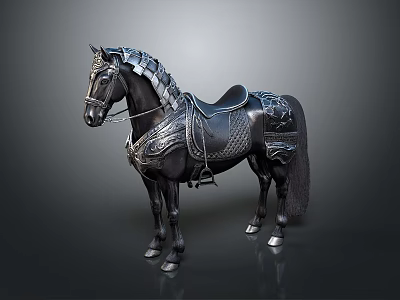 Realistic Style War Horse Saddle Armor Decorative Horses Black War Horse Modern Vehicle Vehicle 3d model