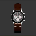 Elegant Watch With Brown Leather Strap Black Dial And Silver Bezel