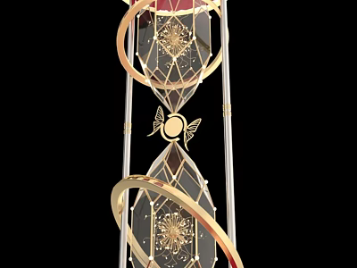 Artistic Hanging Decorative Piece With Golden Rings Crystal Diamonds And Wing Accents 3d model