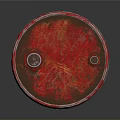 Industrial Red Oil Barrel With BITMAP Label And Rustic Metal Surface