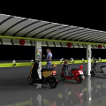 Electric Scooter Charging Canopy with Multiple Scooters Parked and Person Using Charging Station