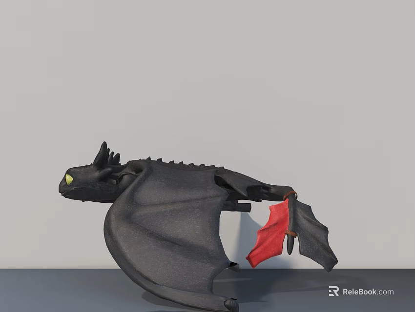 Black Dragon Sculpture Carving With Yellow Eyes And Red Tail 3d model 