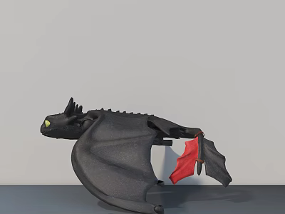 Black Dragon Sculpture Carving With Yellow Eyes And Red Tail 3d model