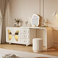 Elegant Modern White Dressing Table Bedroom Interior With Gold Accents Drawers And Makeup Items