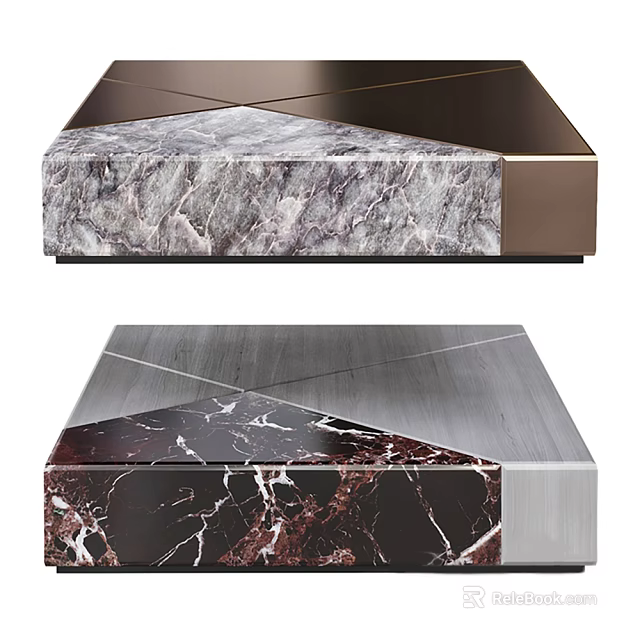 Modern Coffee Table With Marble Top And Sleek Metal Frame Design 3d model 