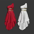 One Shoulder Red And White Dresses With Golden Belt And Asymmetrical Hem