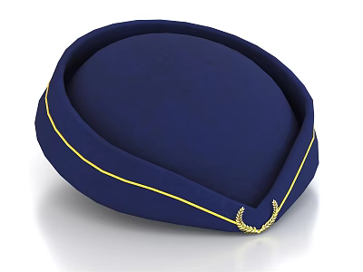 Stylish Dark Blue Hat Featuring Yellow Stitching and Gold Anchor Decoration Design 3d model