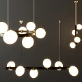 Various Modern Chandeliers Featuring Circular Metal Frames And White Spherical Light Bulbs 3d model