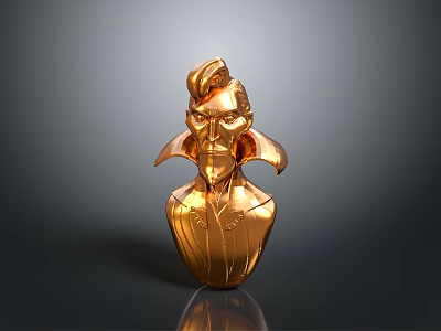 Golden Male Bust Sculpture With Stylish Hair And Cape Collar Design 3d model