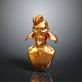 Golden Male Bust Sculpture With Stylish Hair And Cape Collar Design
