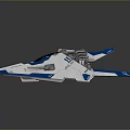 Futuristic Sci Fi Starship With White Blue Sleek Design Advanced Mechanical Weapons