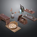 Traditional Chinese Living Supplies With Tea Tray Table Vase And Cushion