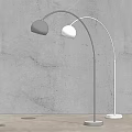 Modern Arc Floor Lamps In Silver And White With Gray Wall Background