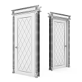 Light Blue Hinged Doors With Diamond Pattern And White Door Frames Open Closed 3d model
