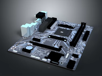 Detailed View of Computer Motherboard With Chipset Heatsink and Expansion Slots 3d model