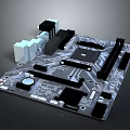 Detailed View of Computer Motherboard With Chipset Heatsink and Expansion Slots
