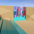 Modern Building Facade Wall Featuring Geometric Patterns Colorful Decorations Steps and Floor Reflections 3d model