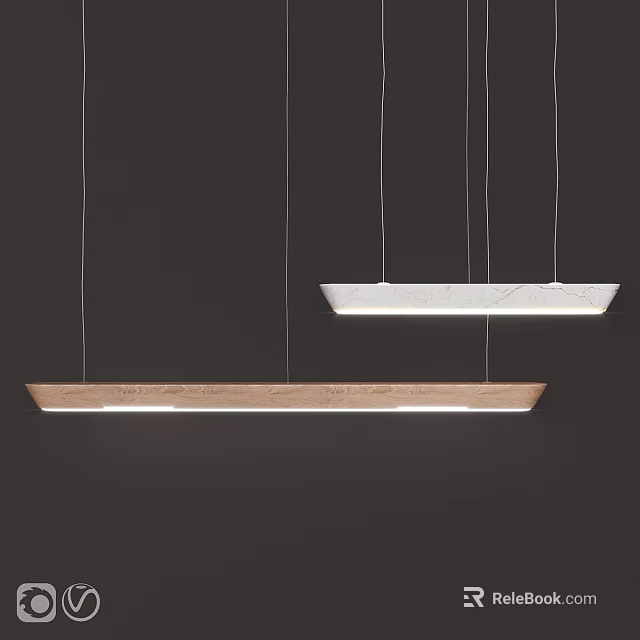 Modern Wooden And White Pendant Lights Hanging In Minimalist Interior Design 3d model 