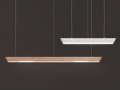 Modern Wooden And White Pendant Lights Hanging In Minimalist Interior Design 3d model