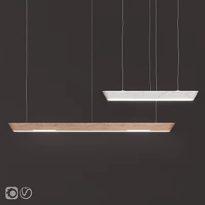 Modern Wooden And White Pendant Lights Hanging In Minimalist Interior Design 3d model