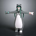 Gray Hooded Game and Movie Character With Long Green Hair Red Eyes Plush Arm Toys
