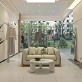 Modern Clothing Store Interior With Mannequins Dresses Display Racks And Plants