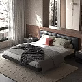 Modern Bedroom Interior Design With Black Headboard Bed White Curtains And Gray Blanket